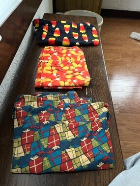 3-Pack women’s Holiday-themed leggings — Multi-Color Gift & Candy Corn Prints -